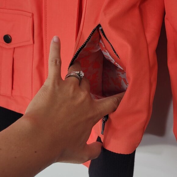 Schwiing Red Orange  Black Cotton Blend Snap  Zip Up Utility Jacket Size XS - Picture 8 of 14